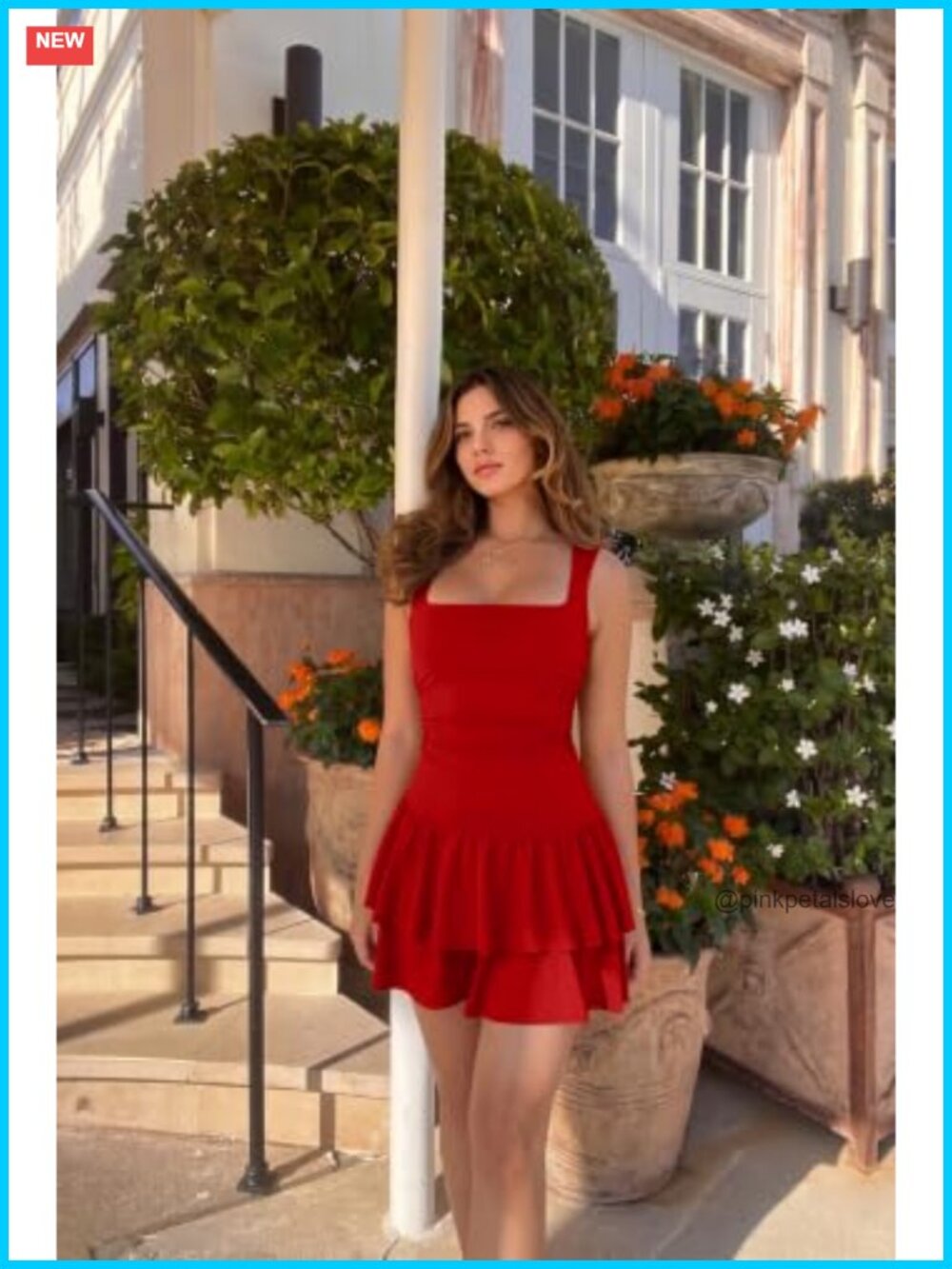 Square Neck Tank Mini Dress Ruffle Hem Ruched Club Party - Picture 6 of 6